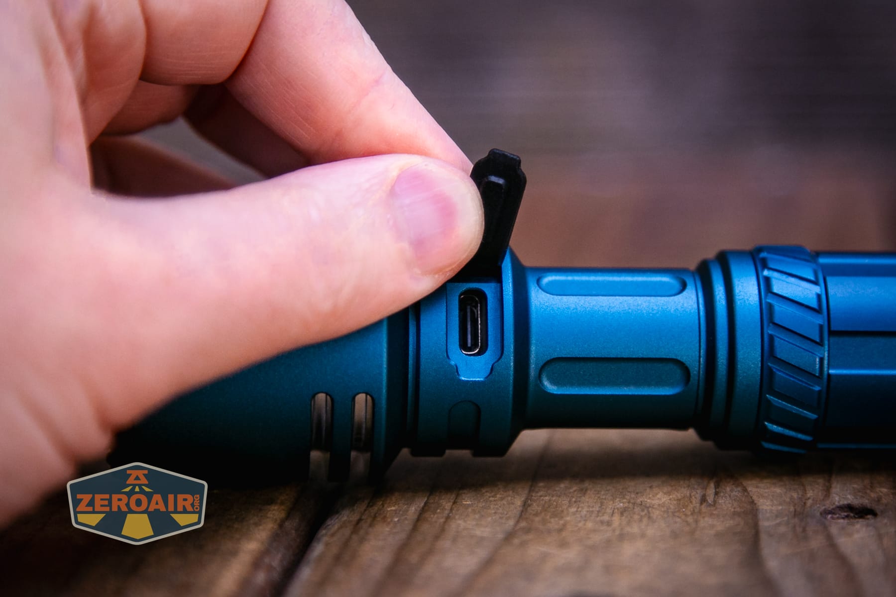 Niwalker N50S long range flashlight charging port open