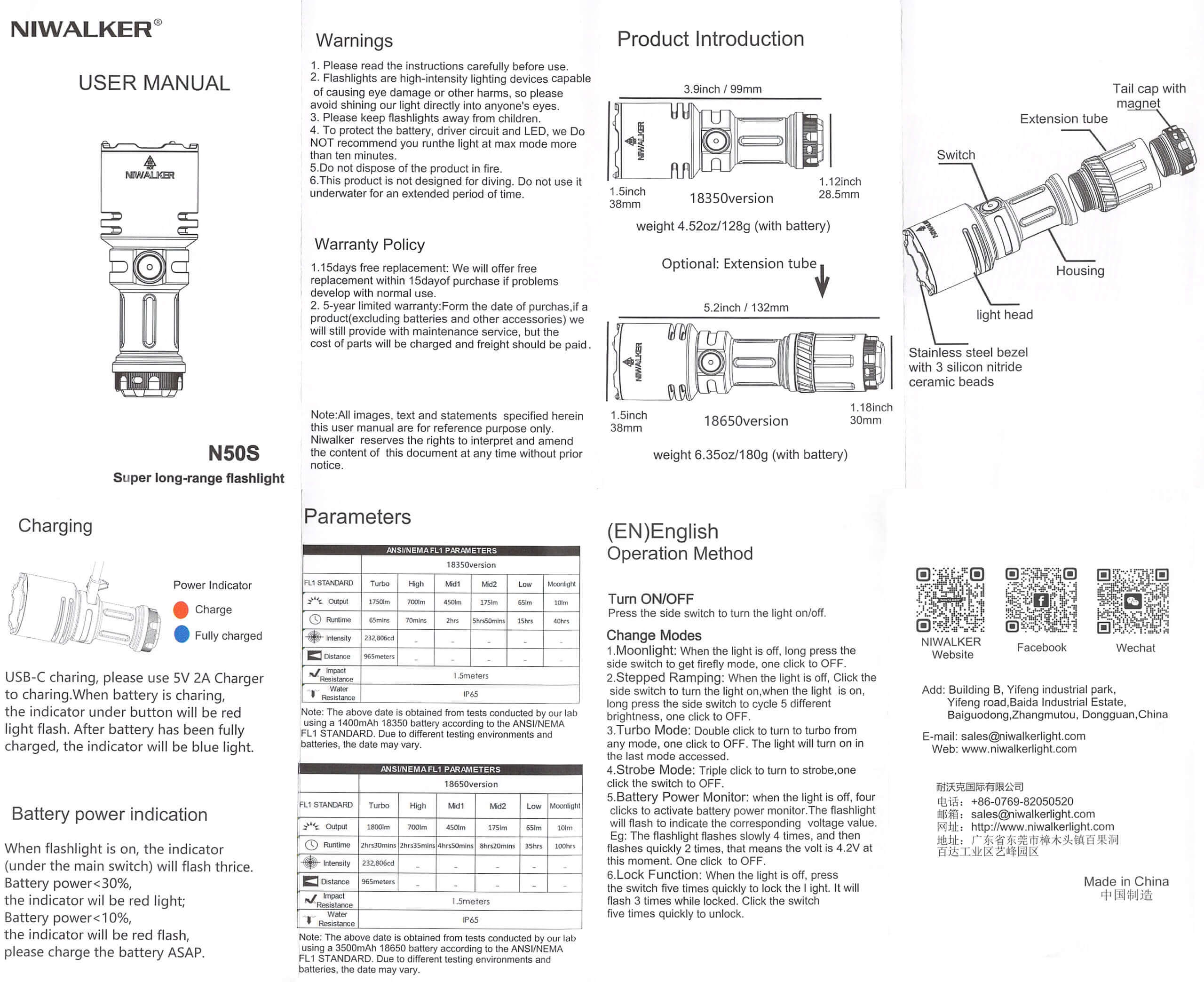 Niwalker N50S long range flashlight manual