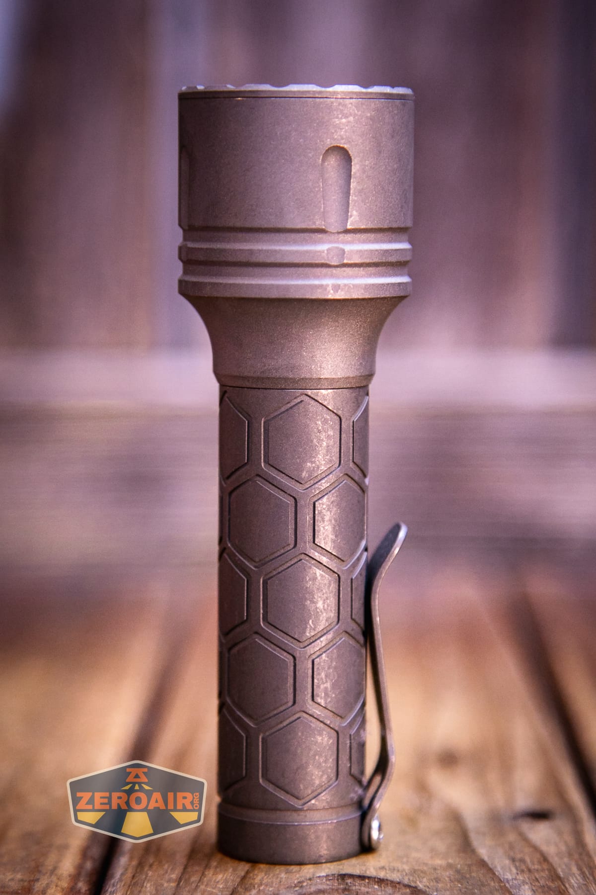 Reylight Dawn Max titanium flashlight with 18650 body showing all sides