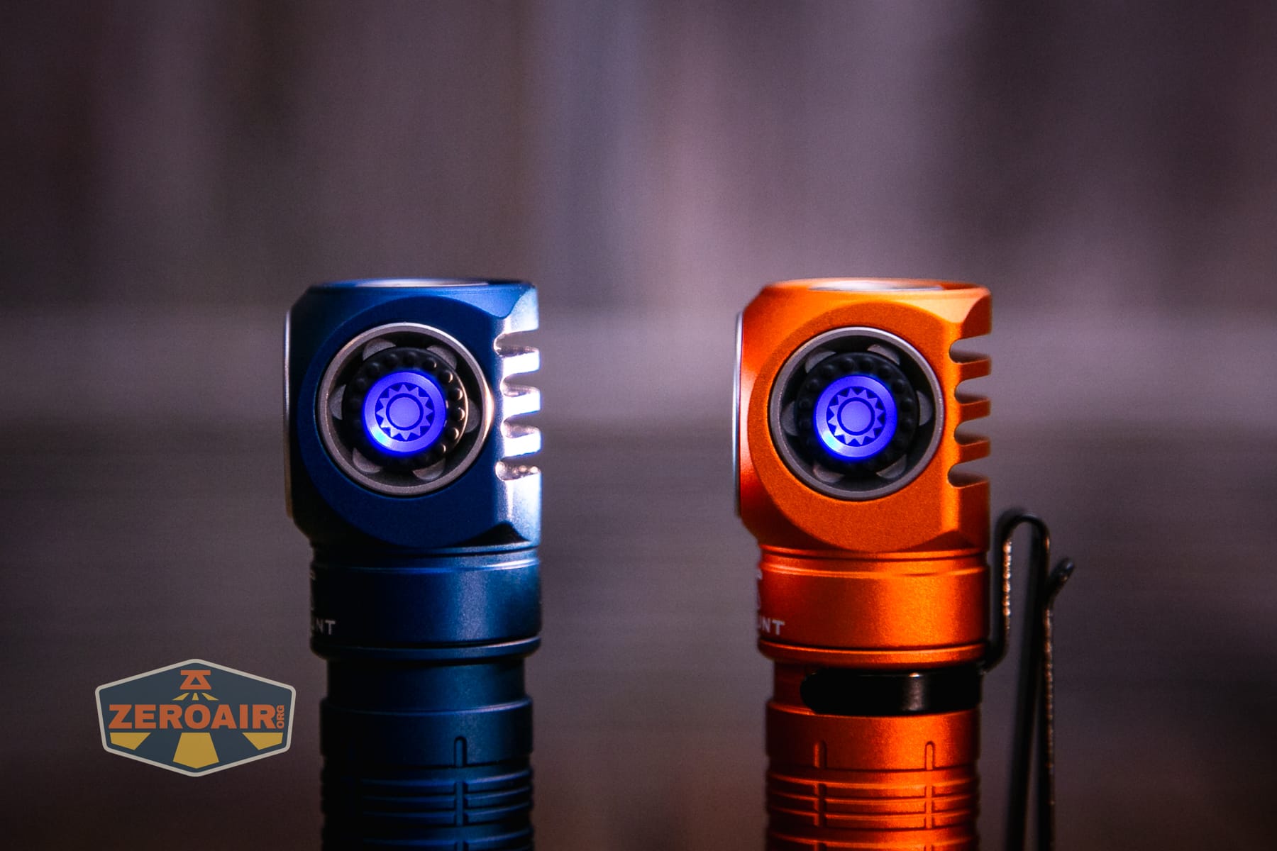 Skilhunt H150V4 3000K headlamp emitters on and lighted switch lit in blue