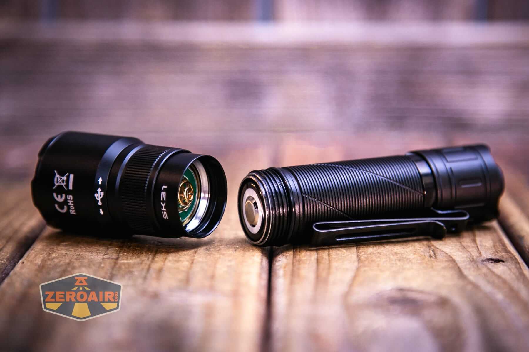 Sofirn SK31 Tactical Duty flashlight with included 21700 cell installed