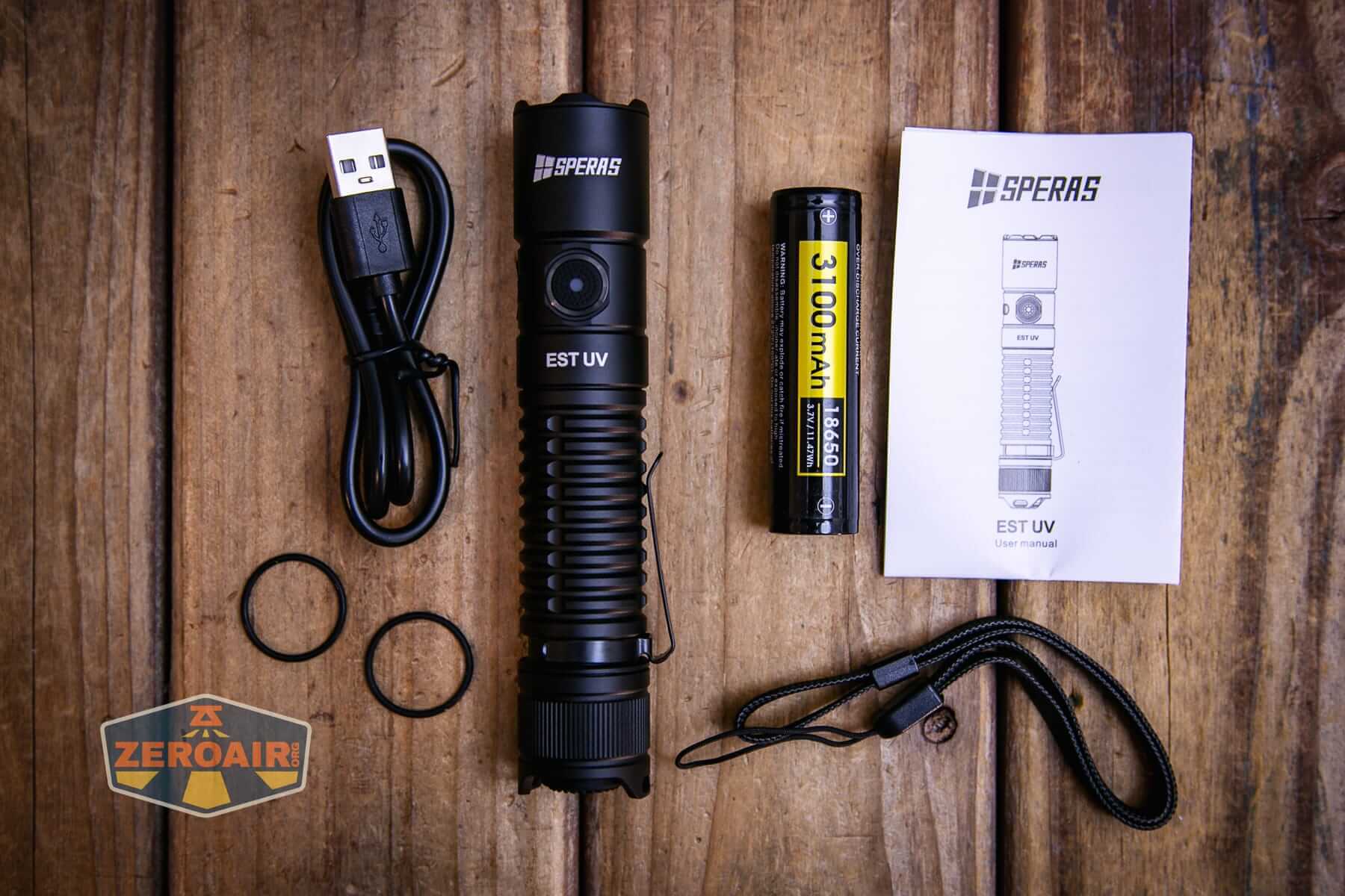 Speras EST UV flashlight what's included