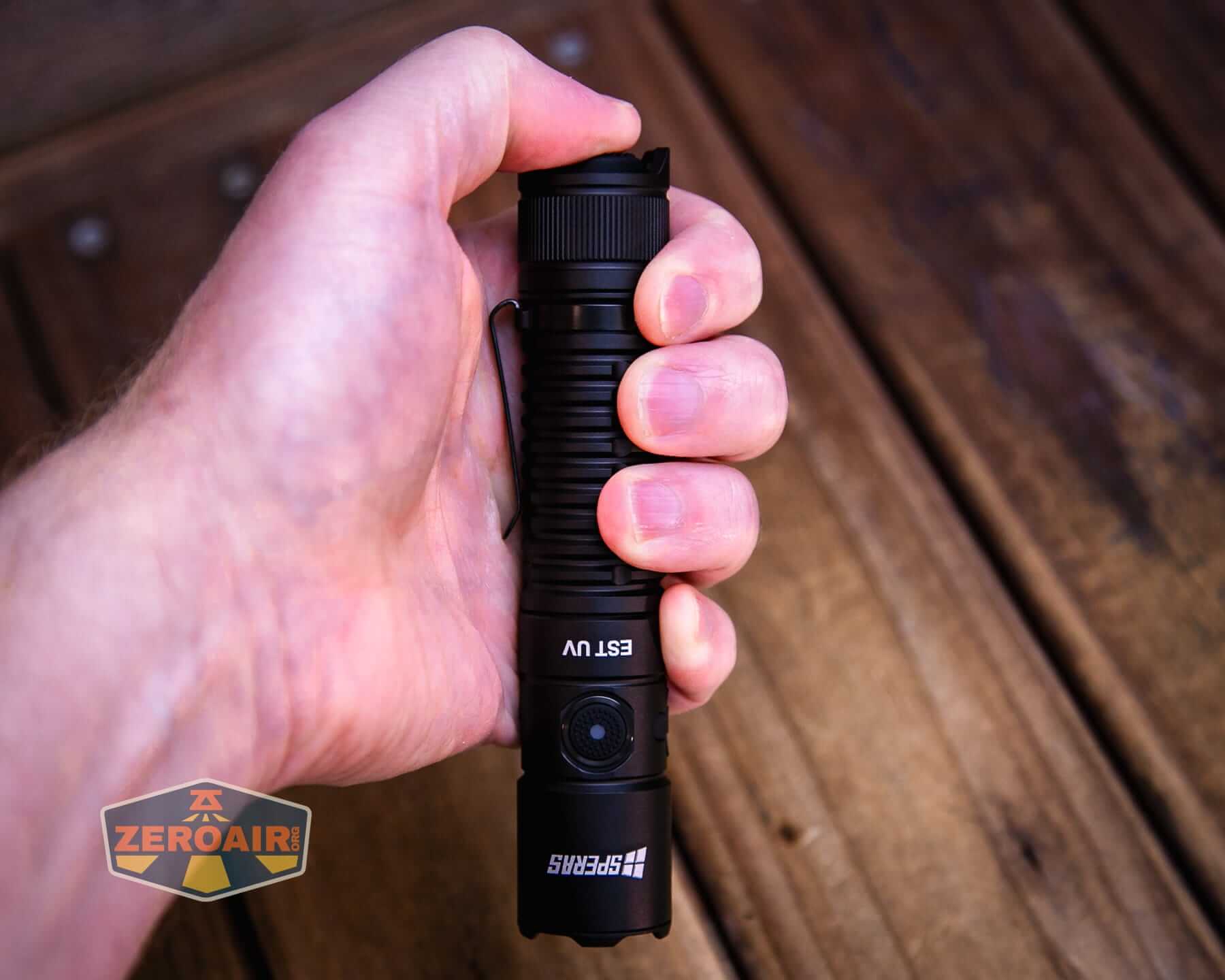 Speras EST UV flashlight in hand