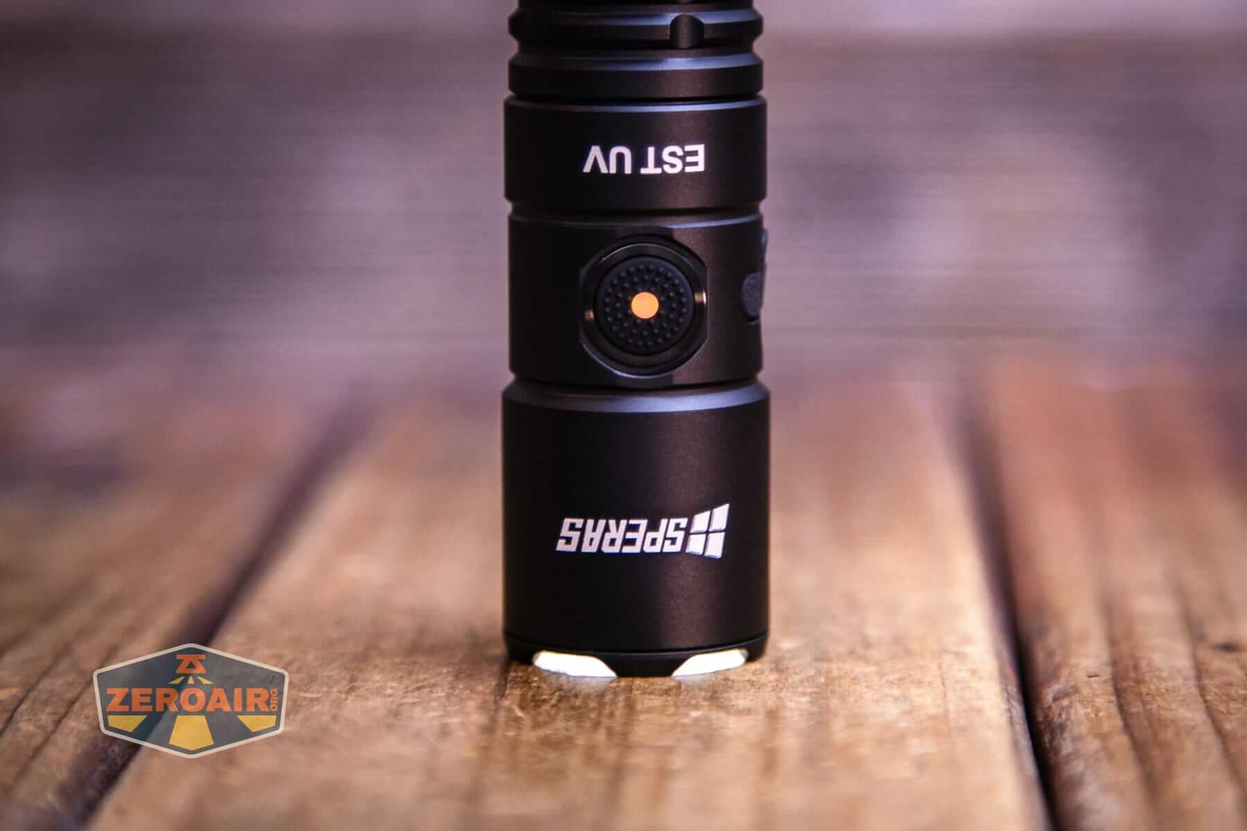 Speras EST UV flashlight emitter on and switch indicating