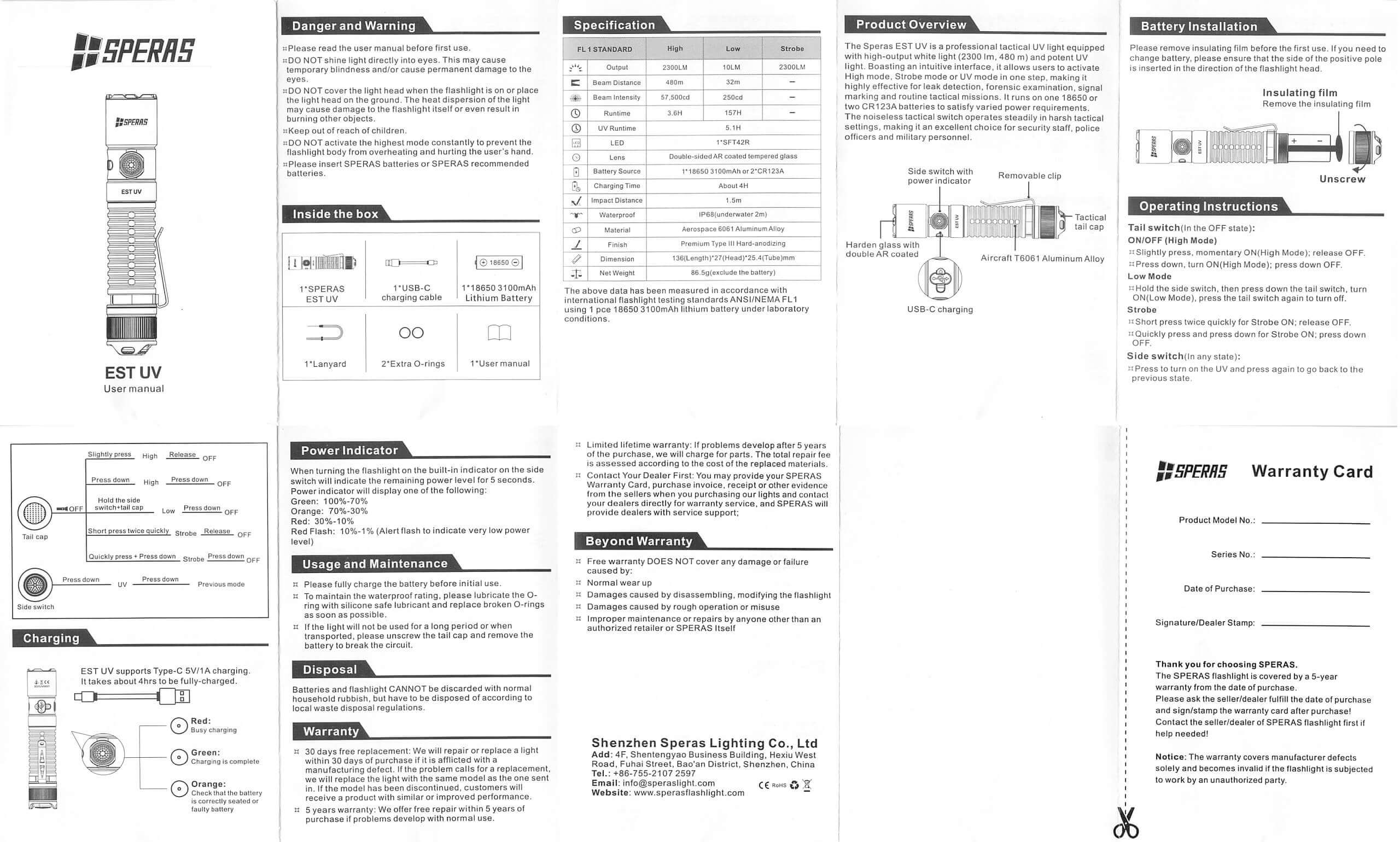 Speras EST UV flashlight manual