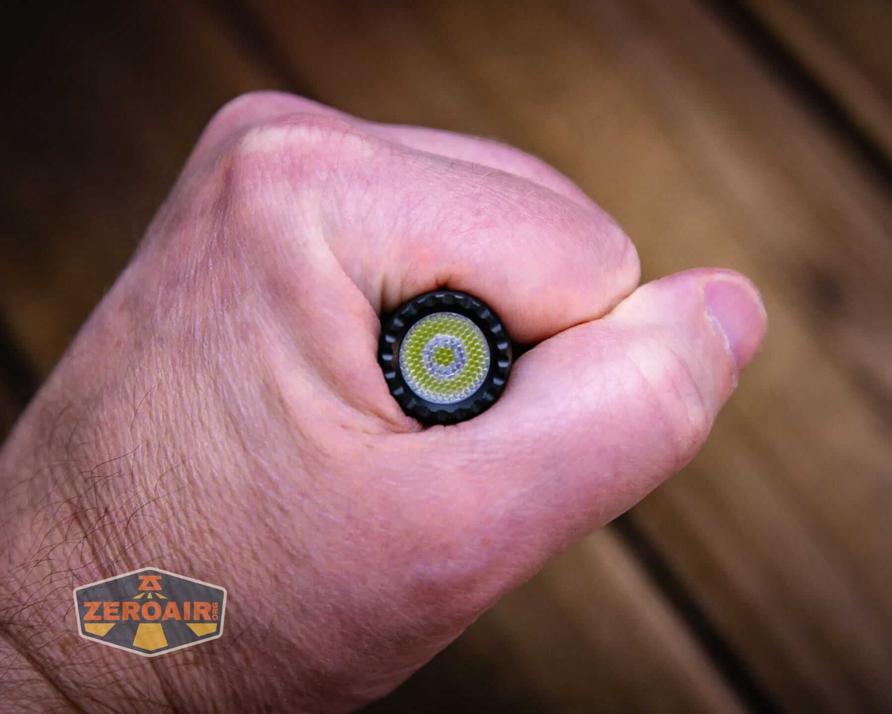 Skilhunt E2A V2 flashlight in hand