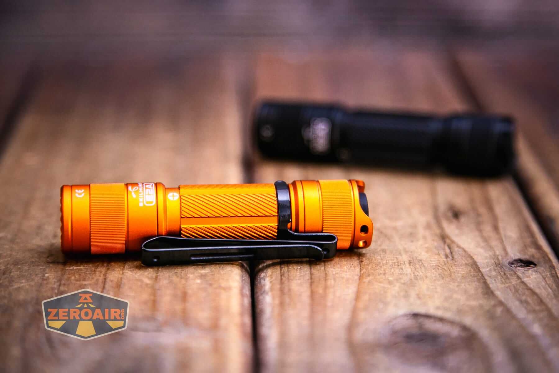 Skilhunt E2A V2 flashlight with pocket clip installed