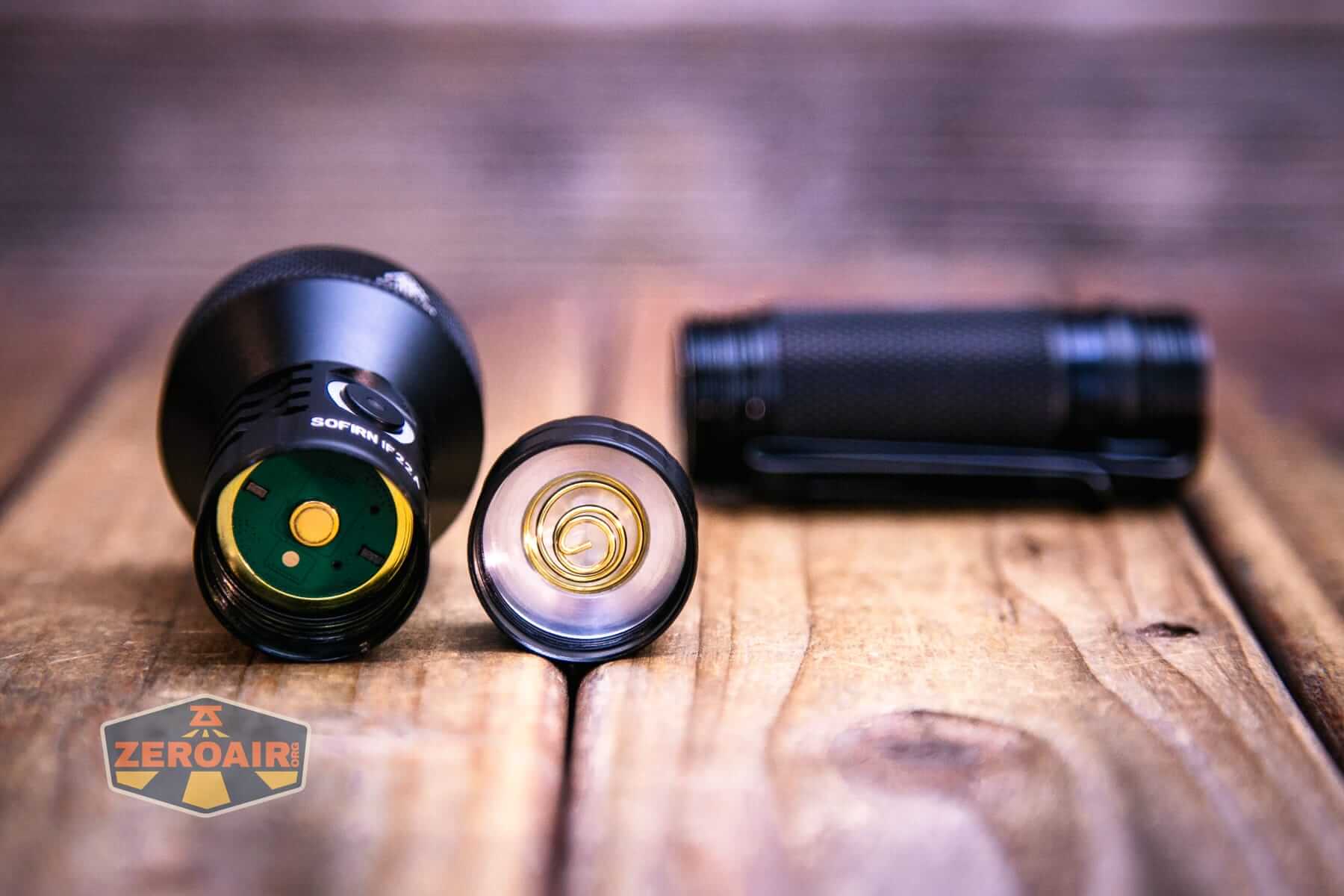 Sofirn IF22A thrower flashlight head and tail off