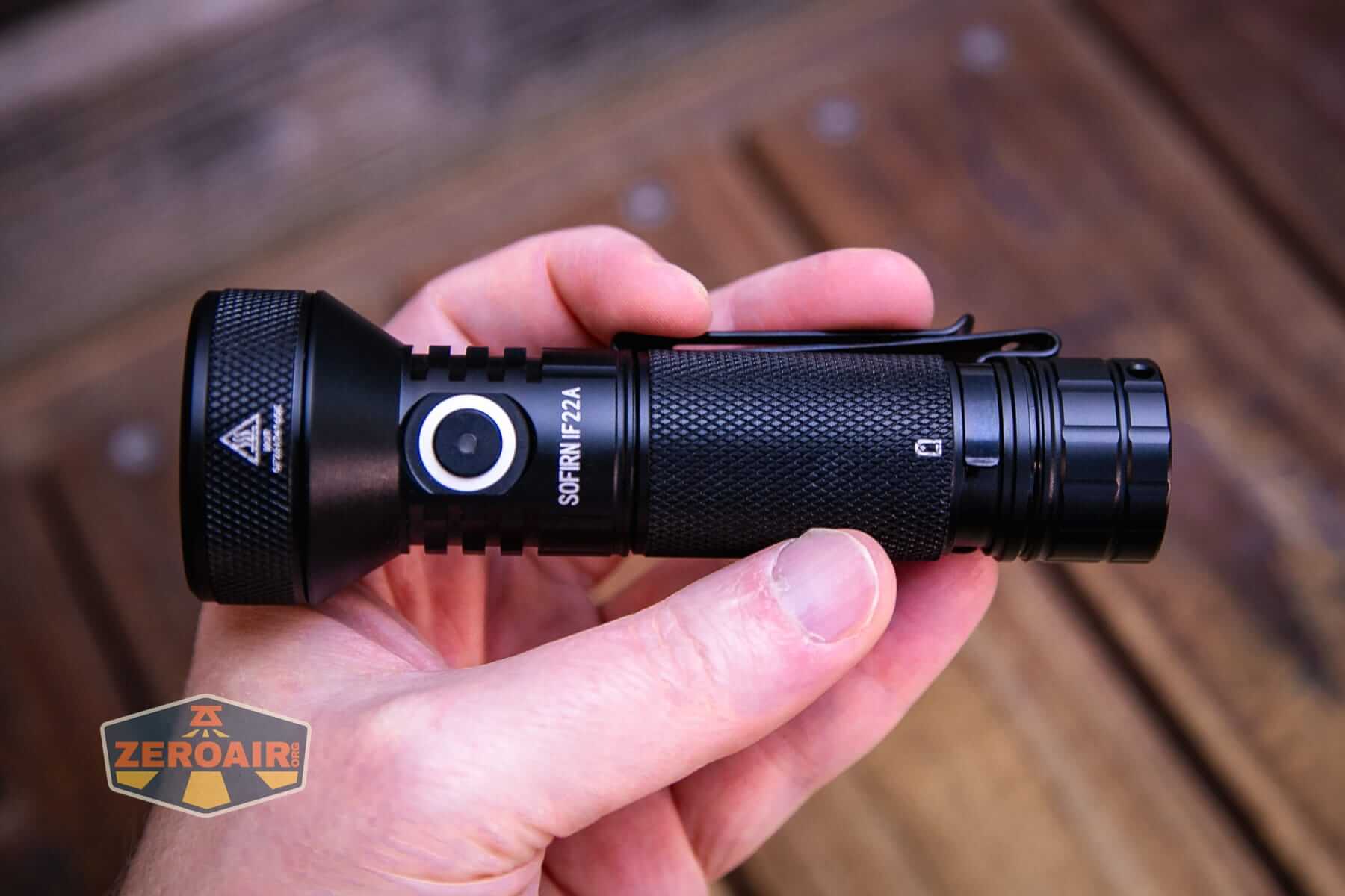 Sofirn IF22A thrower flashlight in hand