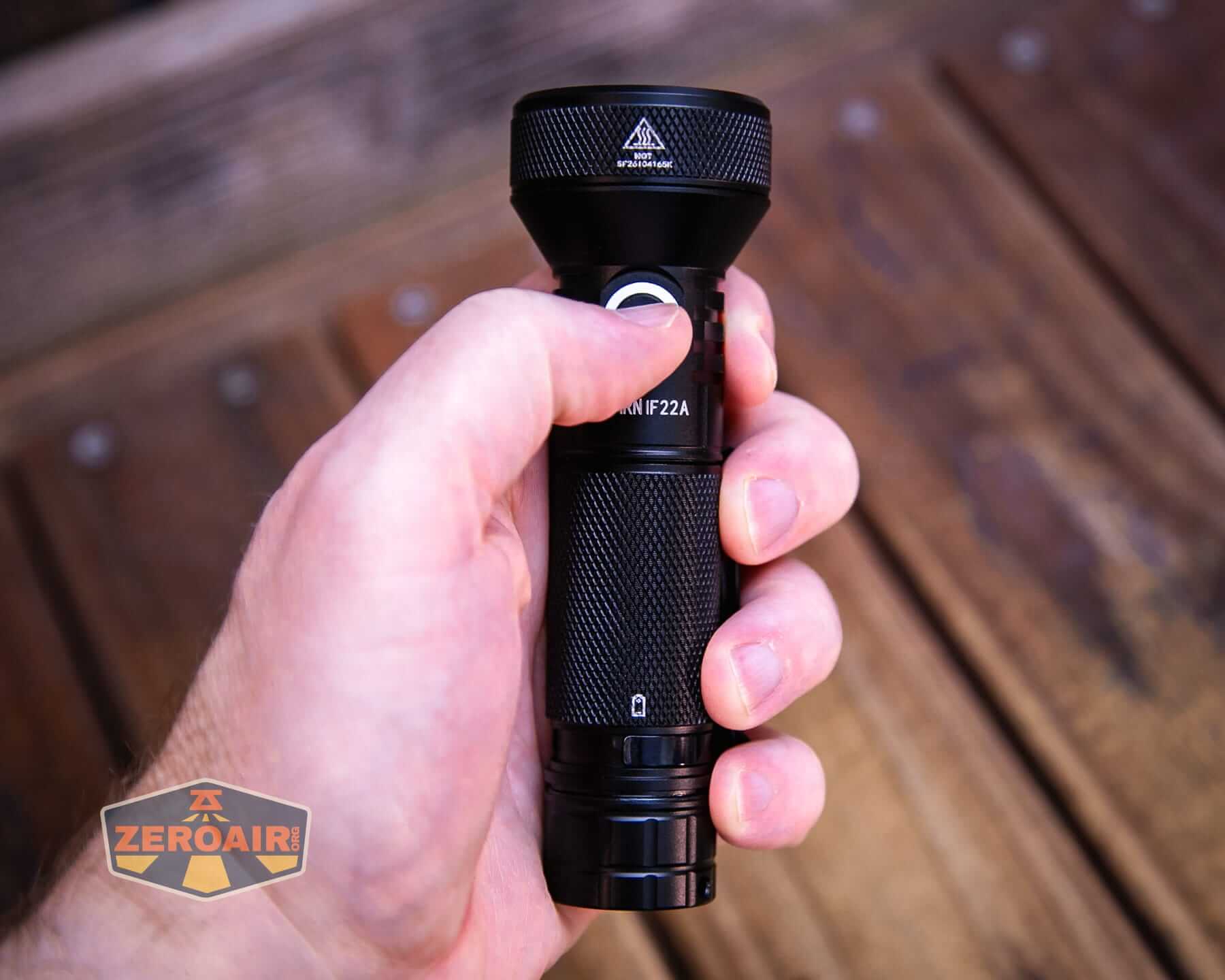 Sofirn IF22A thrower flashlight in hand