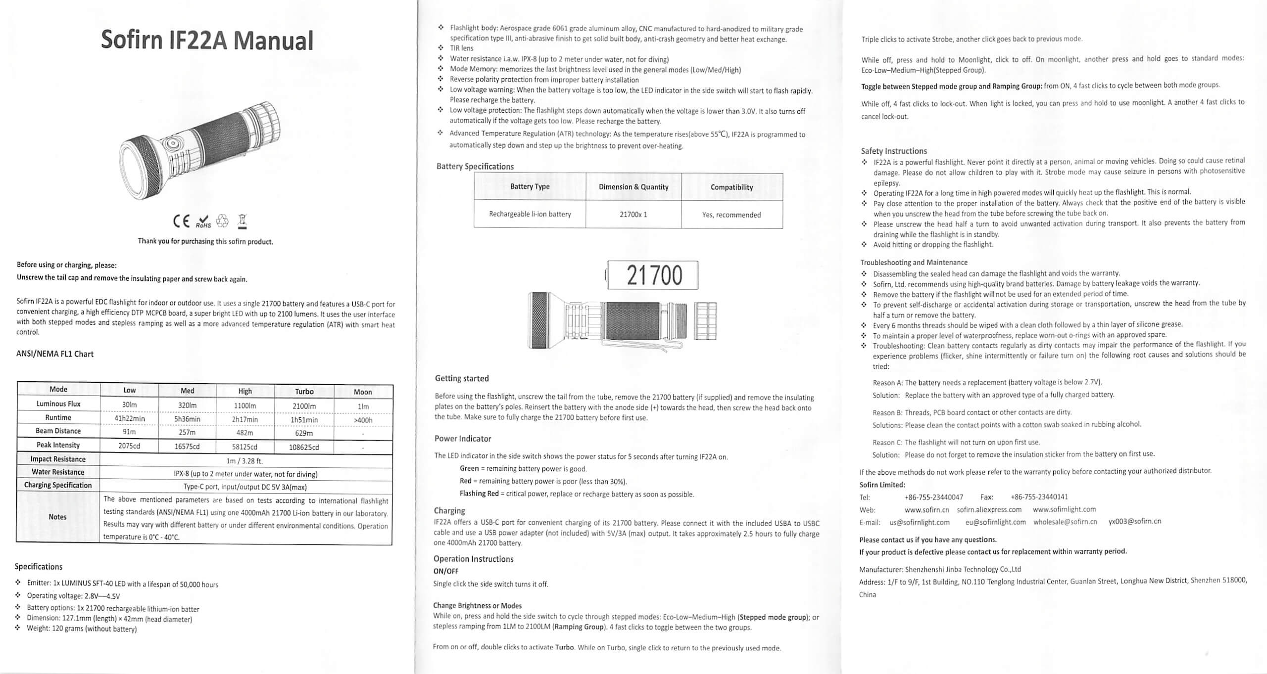 Sofirn IF22A thrower flashlight manual