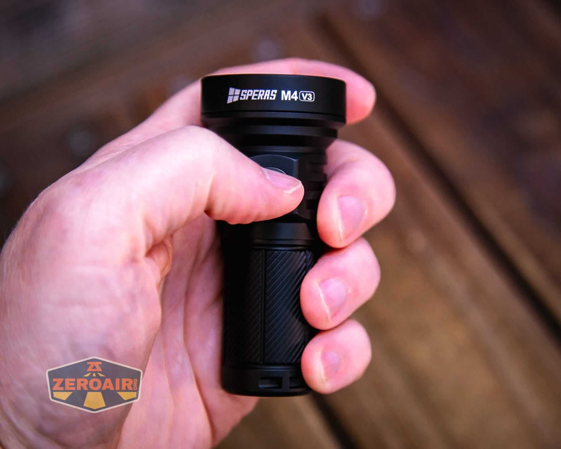 Speras M4 V3 compact EDC flashlight in hand