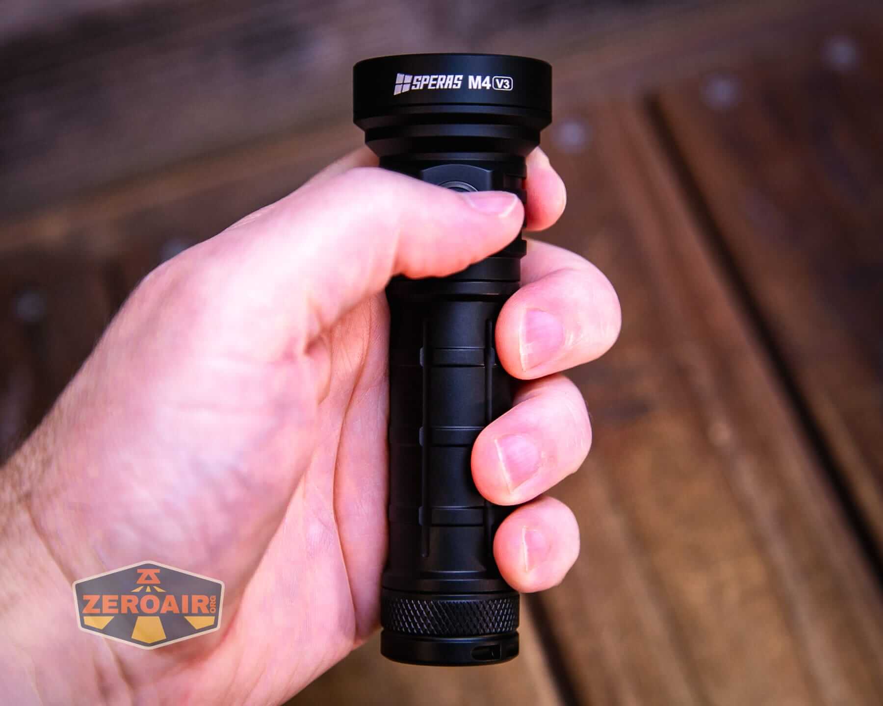 Speras M4 V3 compact EDC flashlight in hand