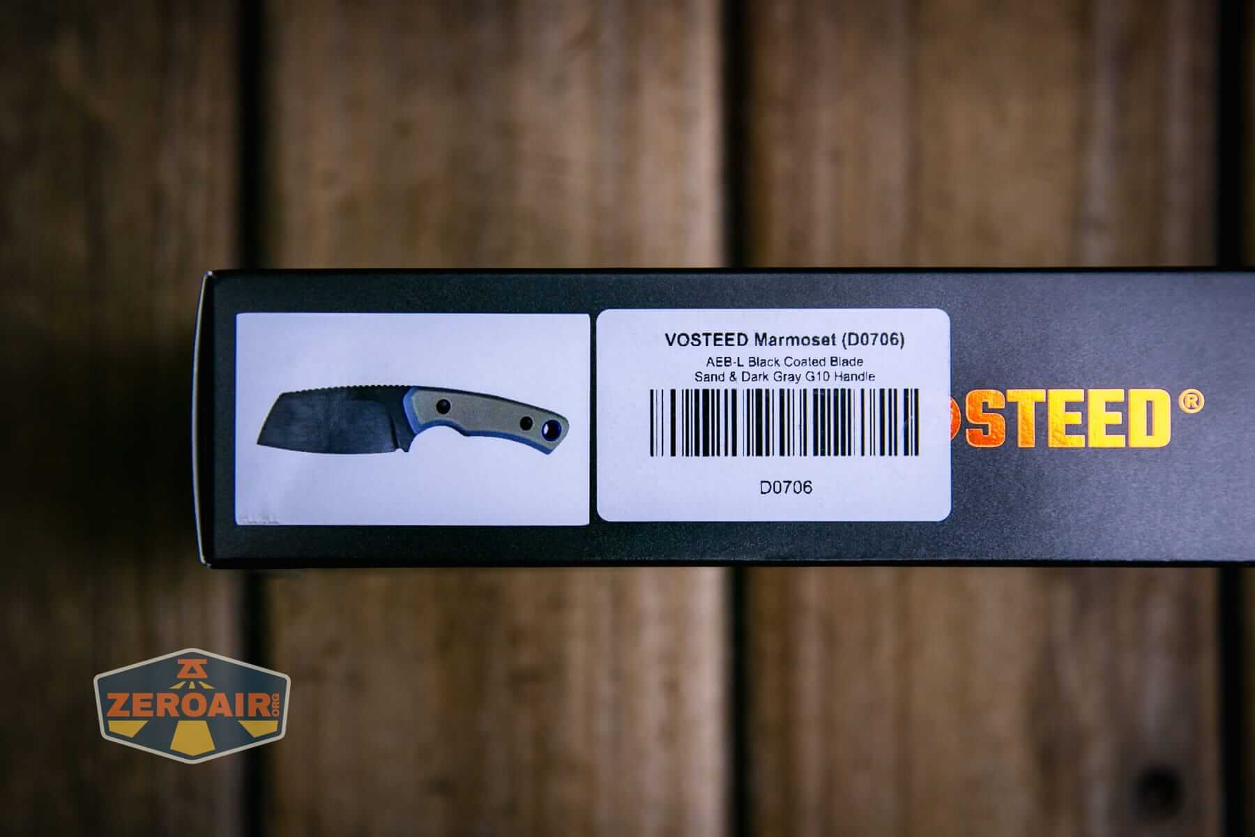Vosteed Marmoset Sand fixed blade knife box