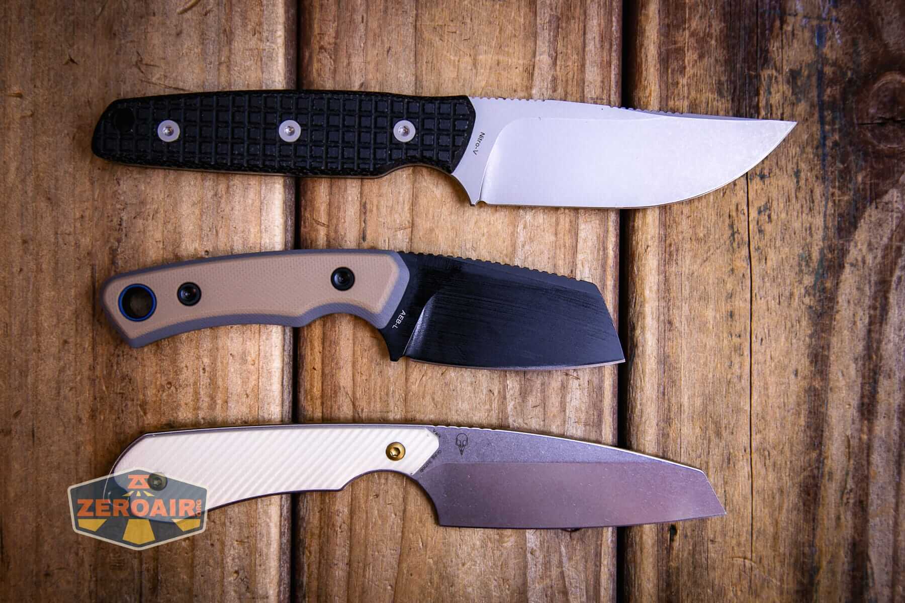 Vosteed Marmoset Sand fixed blade knife with other fixed blades