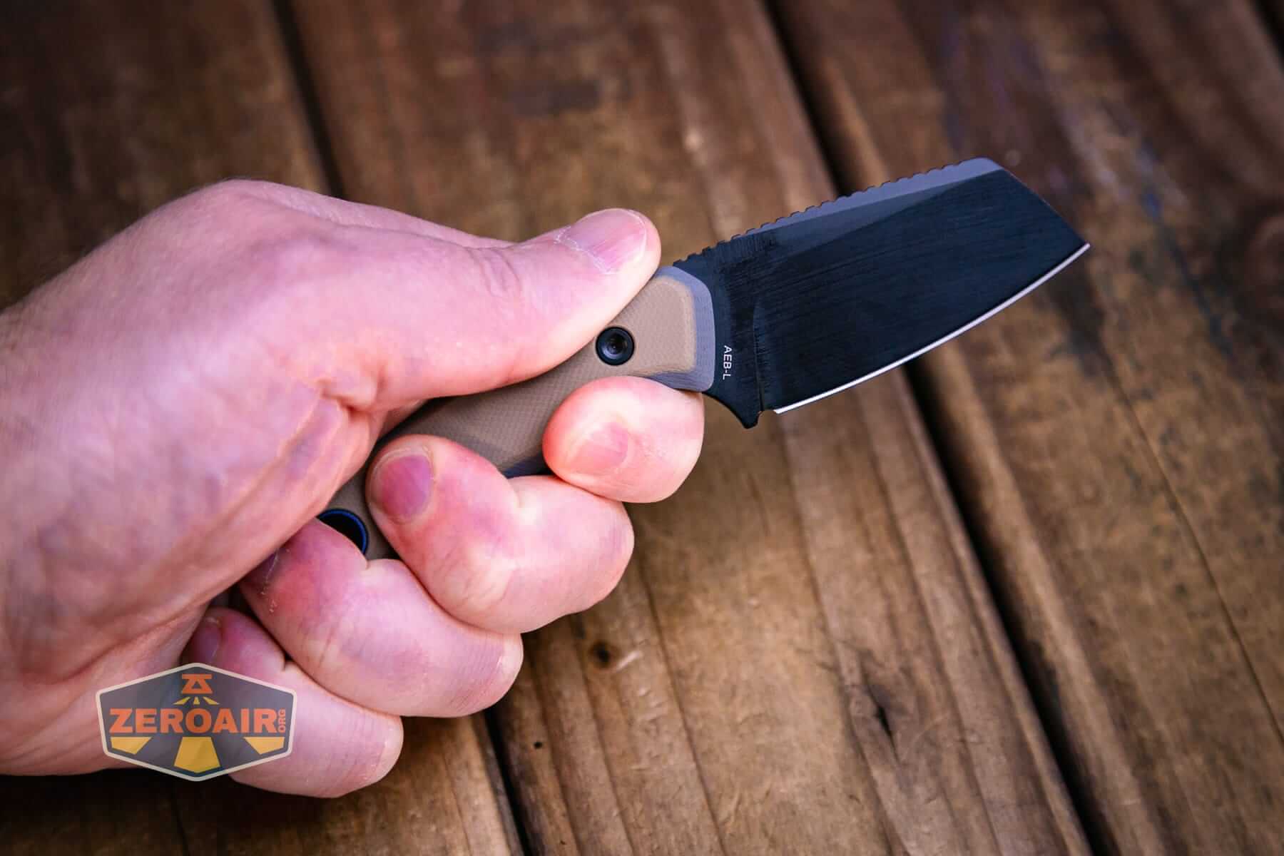 Vosteed Marmoset Sand fixed blade knife in hand