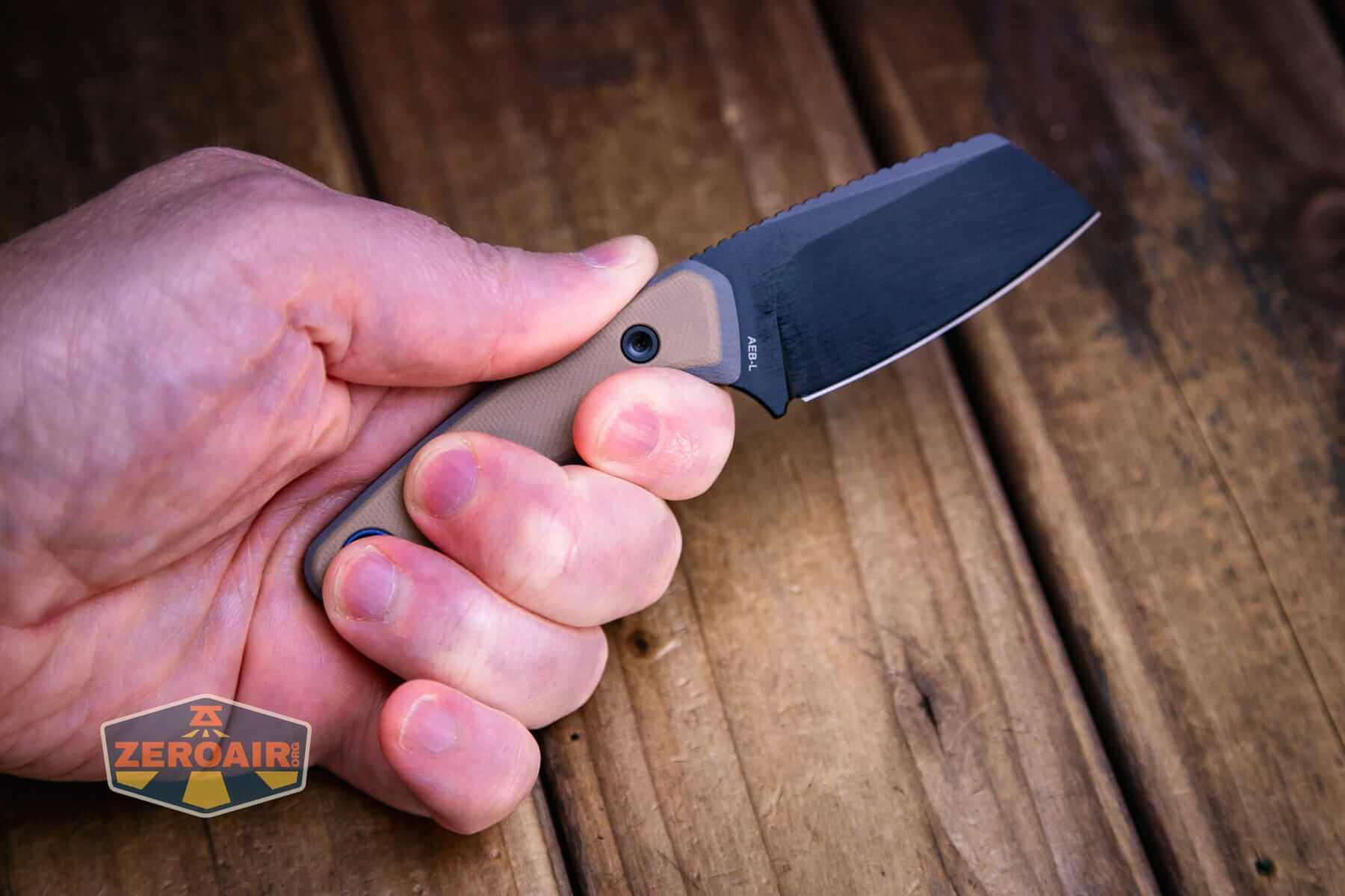 Vosteed Marmoset Sand fixed blade knife in hand