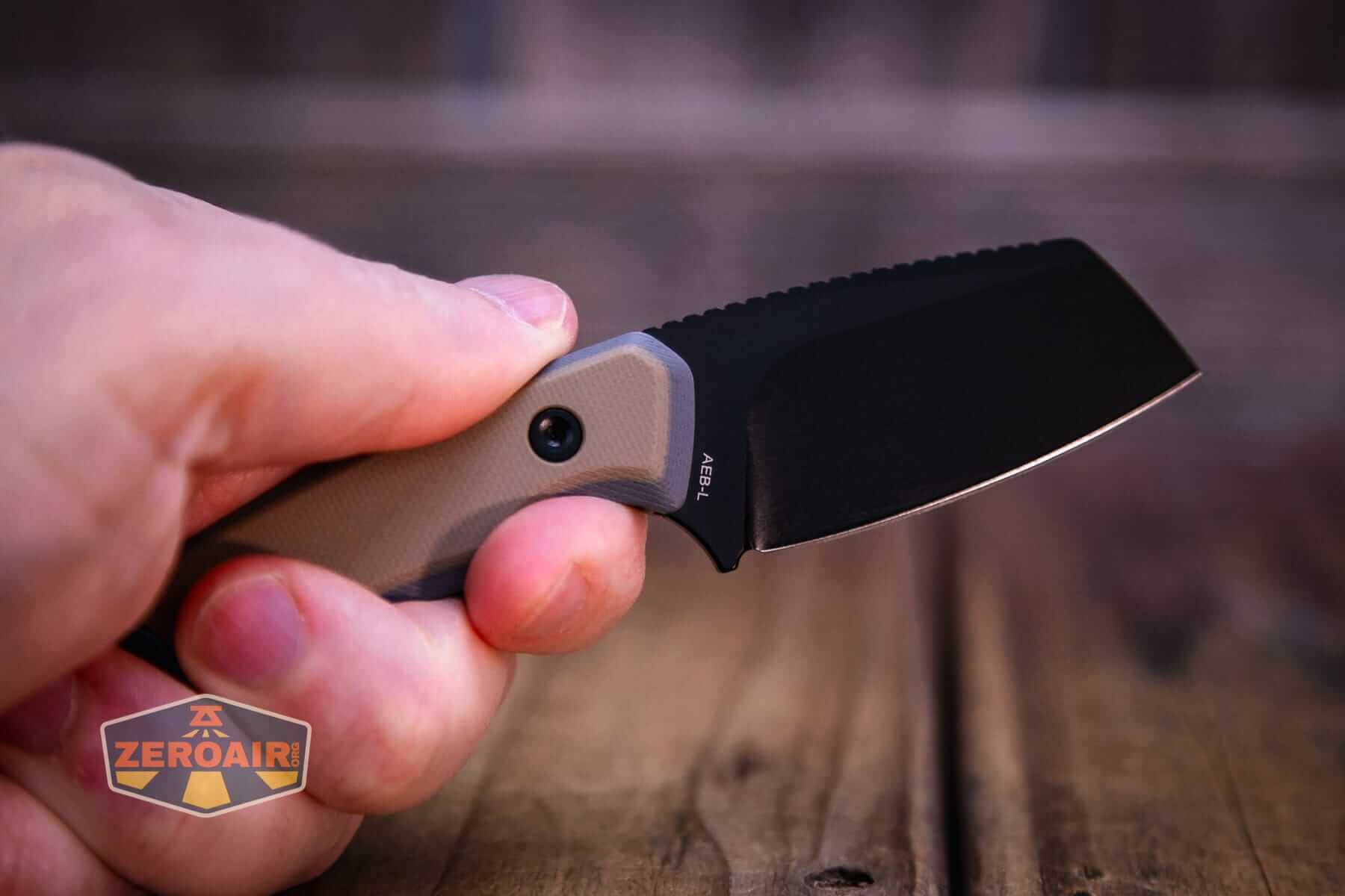Vosteed Marmoset Sand fixed blade knife in hand
