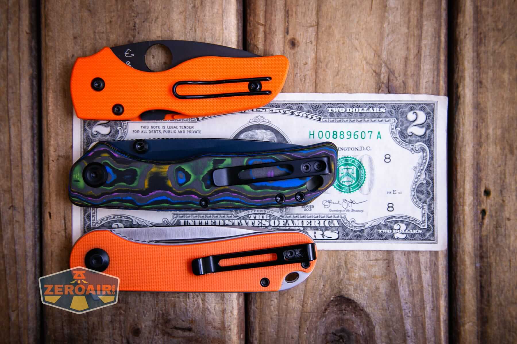 Vosteed Marten 330 knife with civivi elementum on two dollar bill