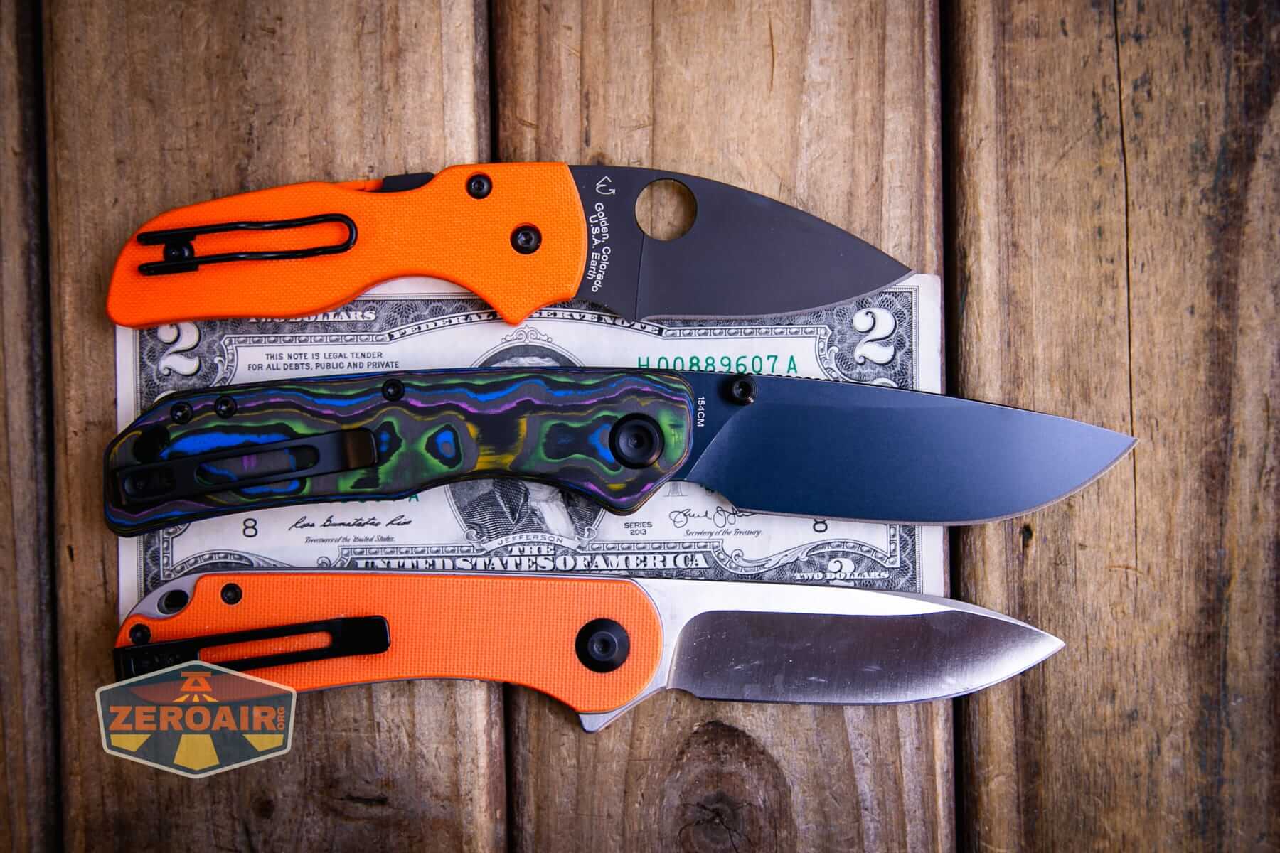Vosteed Marten 330 knife with civivi elementum on two dollar bill
