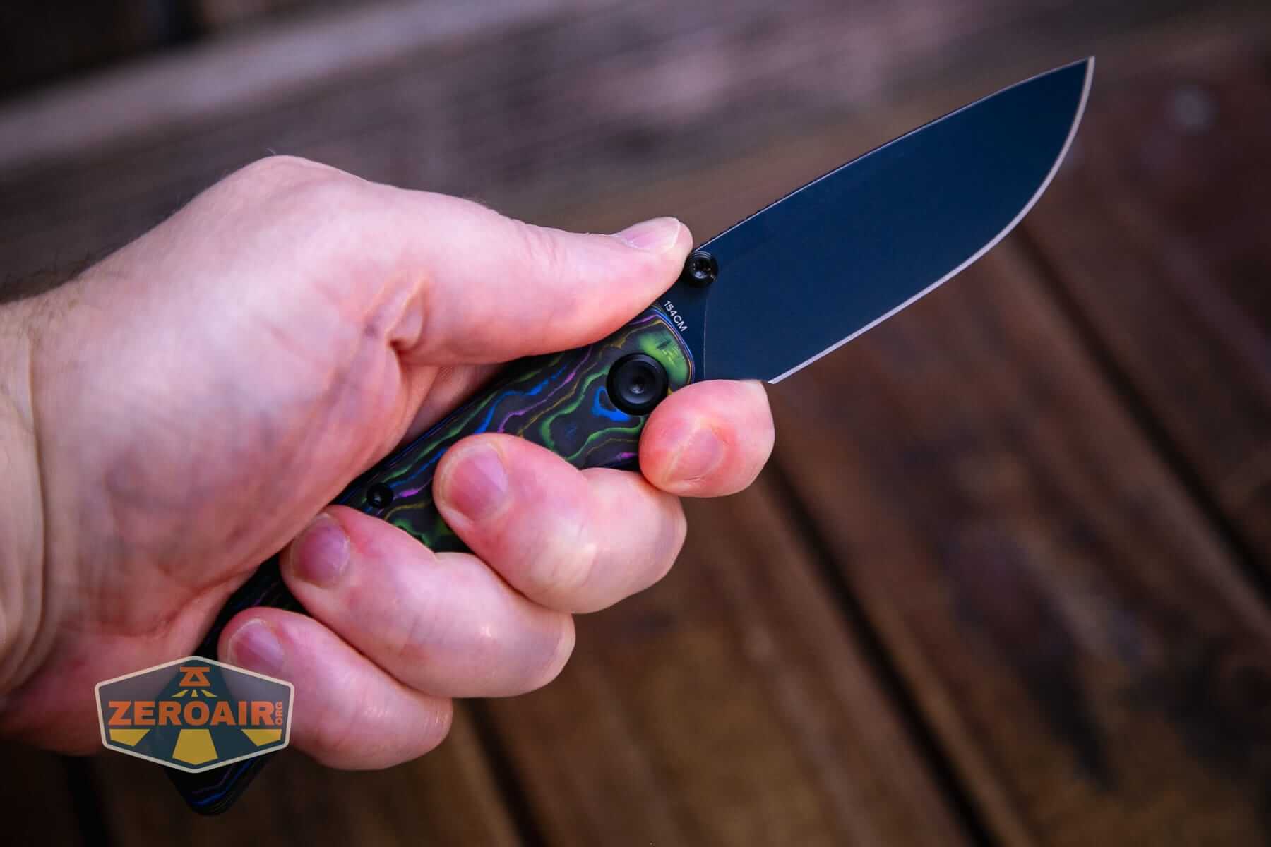 Vosteed Marten 330 knife open in hand - choked up