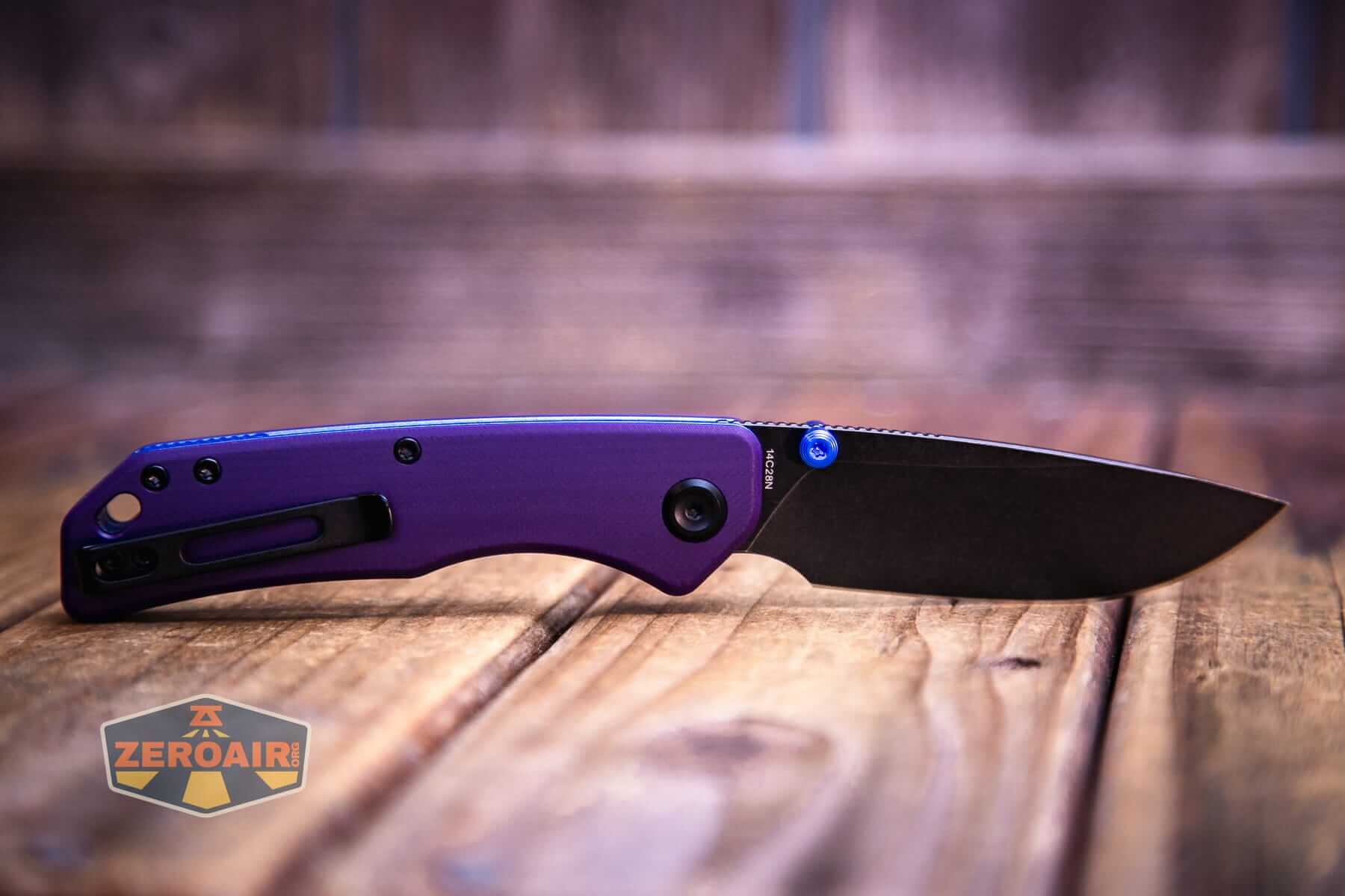 Vosteed Marten 330 Purple knife fully open, clip side