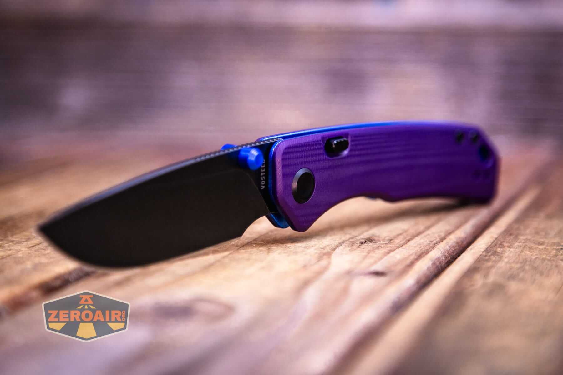 Vosteed Marten 330 Purple knife three quarter view