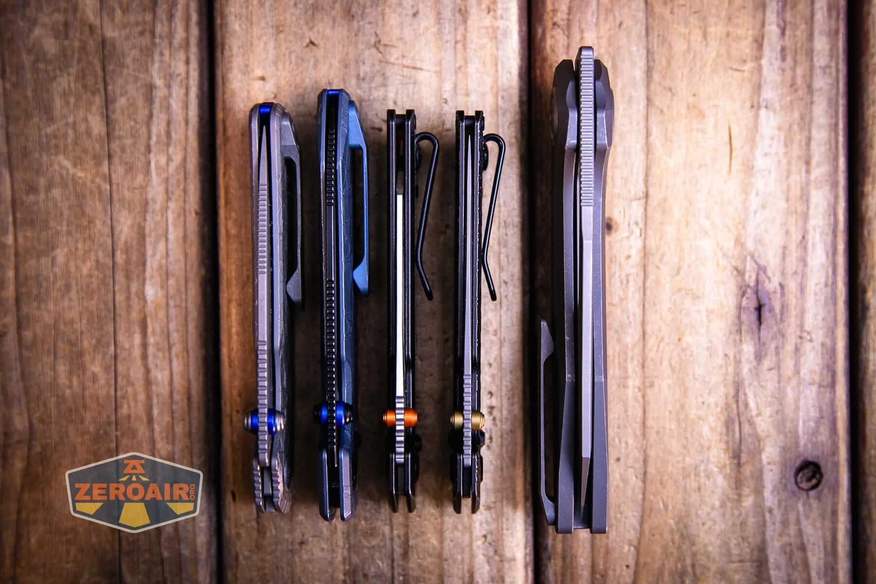 Vosteed Raccoon TiSlim knife with other slims - thickness considerations compared to "regular" knife
